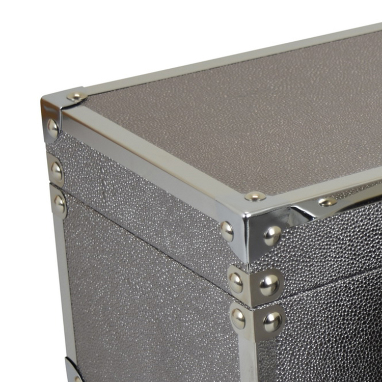 Benjara Mecca Storage Box Set of 2, Rivet Accents, Chrome Metal