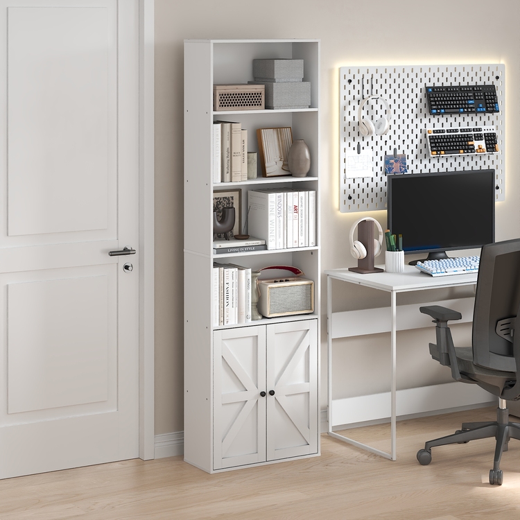 Furinno Jensen Farmhouse 6-Shelf Display Bookcase, Bookshelf with
