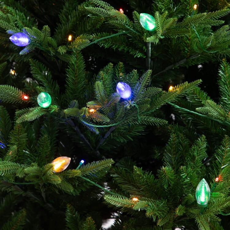 Nearly Natural 7ft. Pre-Lit Artificial Luxembourg Pine Christmas Tree with 340 Multicolored Traditional Bulb LED Lights - Image 5