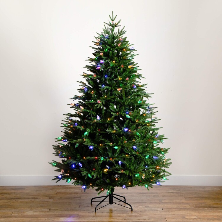 Nearly Natural 7ft. Pre-Lit Artificial Luxembourg Pine Christmas Tree with 340 Multicolored Traditional Bulb LED Lights - Image 7