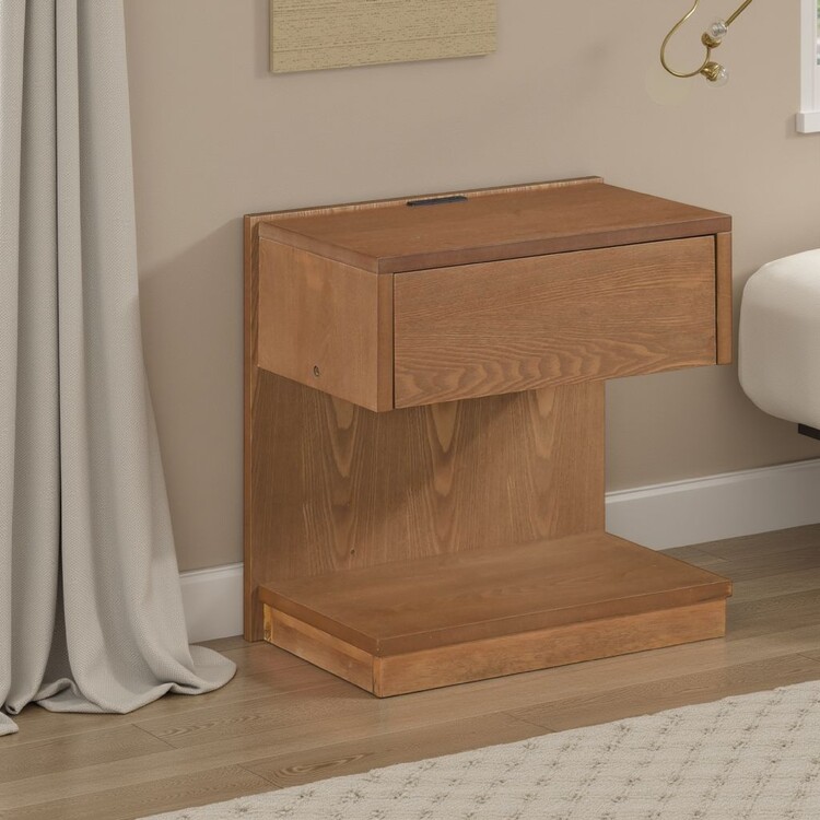 Benjara C Shaped End Table with 1 Drawer and USB Port