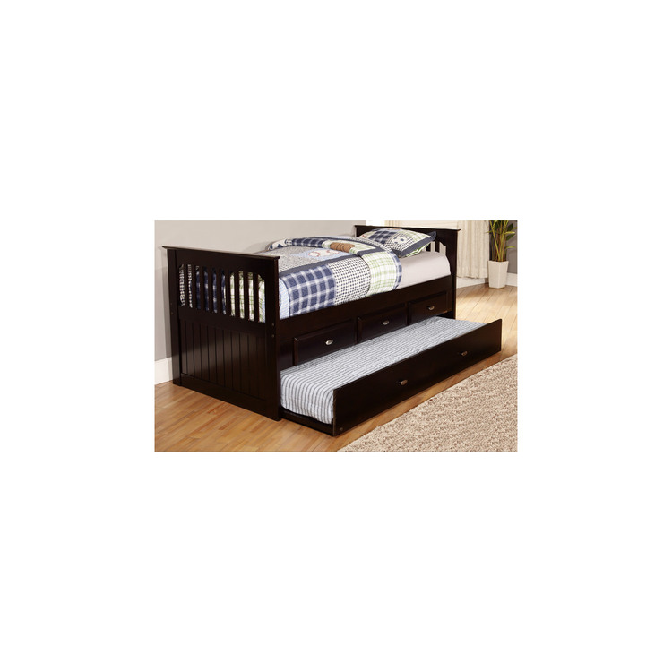 American Furniture Classics Model 2935-K3-KD, Solid Pine Twin Rake Bed with Trundle and Three Underbed Drawers in Dark Espresso image - 1