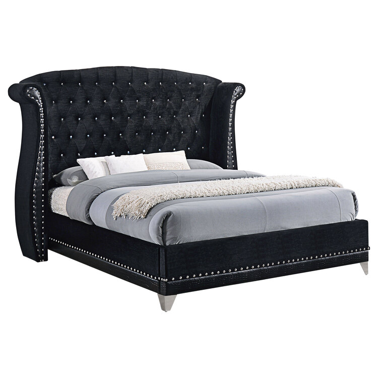 California King Bed Solid Black Upholstered Traditional Style - Coaster image - 1