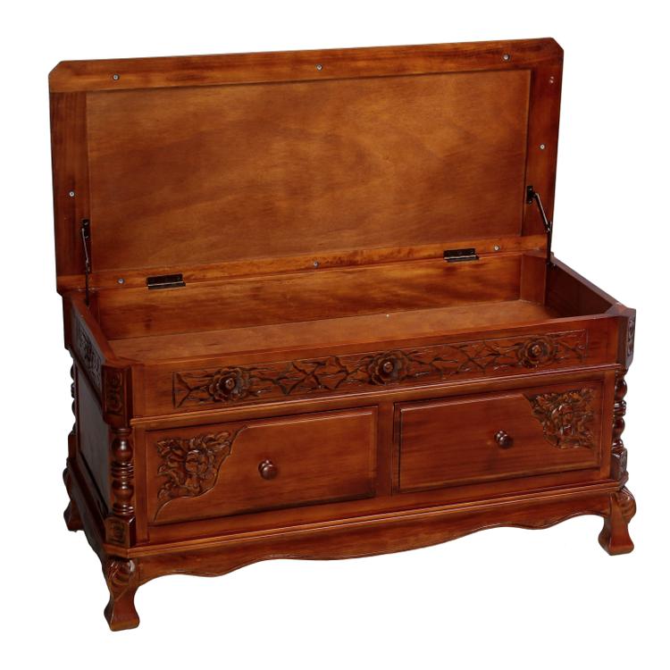 International Caravan Carved Wood Storage Bench