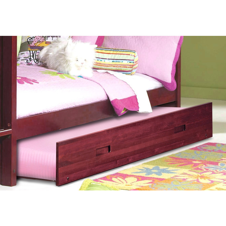 American Furniture Classics Model 2814-TFMT, Solid Pine Mission Staircase Twin over Full with Four Drawer Chest and Roll Out Twin Trundle Bed in Merlot. image - 1