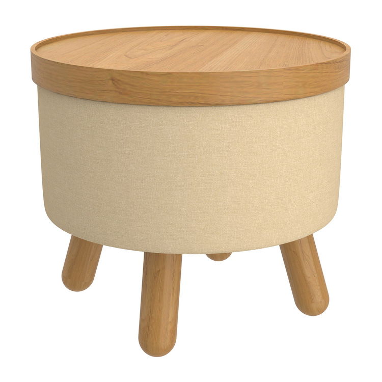 WHI Round Storage Ottoman - Mid Century Modern Beige image - 1