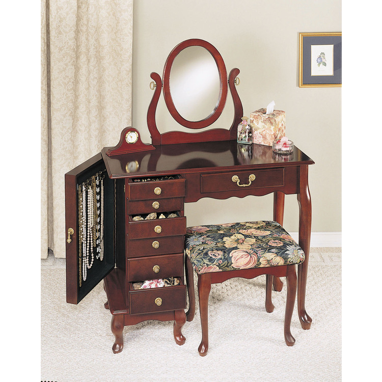 Heirloom Cherry Jewelry Armoire Vanity, Mirror and Bench image - 1