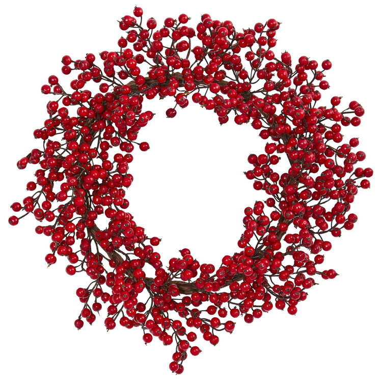 Nearly Natural 22in. Berry Artificial Wreath image - 1