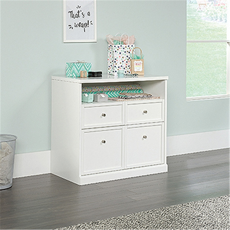 Maykoosh Mountain Majesty Series Storage Cabinet - 30.11" H x 32.12" W x 17.55" D - 4 Drawers, Open Shelf, White Finish, Durable Engineered Wood image - 1