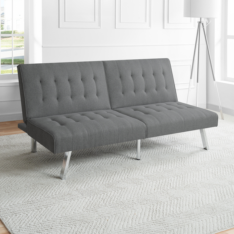 Tufted Split Back Futon Sofa Bed Linen Faux Leather Couch image - 1