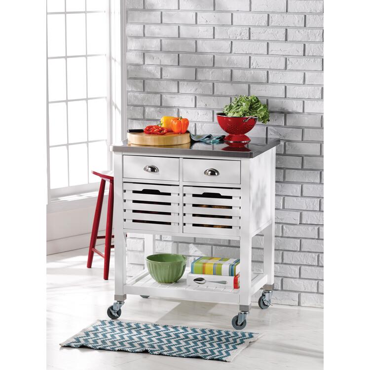 Farmhouse Style Kitchen Cart with Stainless Steel Top and Storage - Linon image - 1