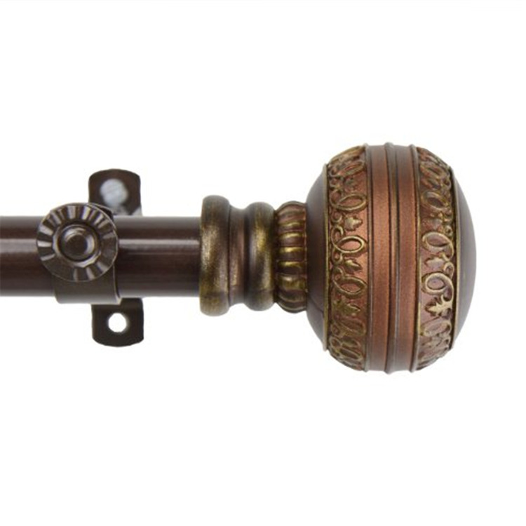 French Country Curtain Rod 48-84 Inch, Metal Window Rod with Finials, Cocoa Finish image - 1