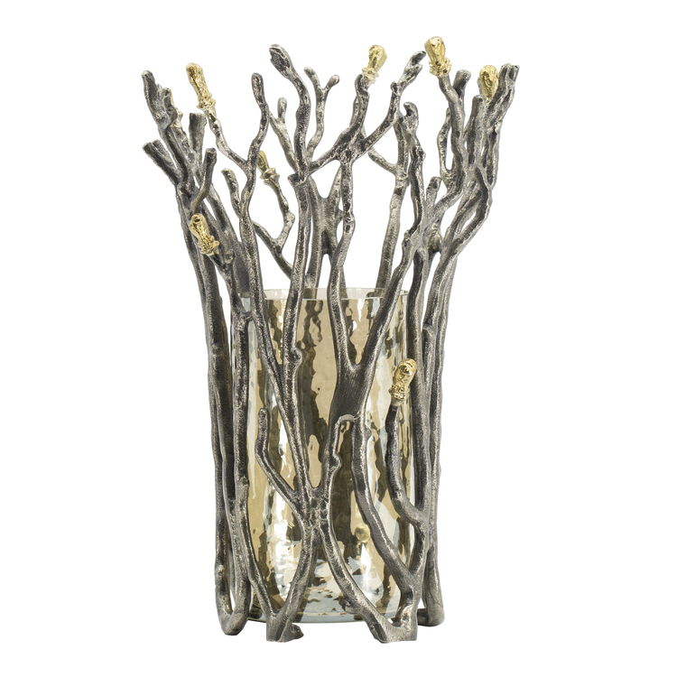 13.5" Gold Twig Vase with Brown Luster Glass image - 1