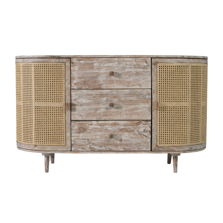 A&B Home TV Console with Cane Doors - Sand Blast White On Bb image - 1