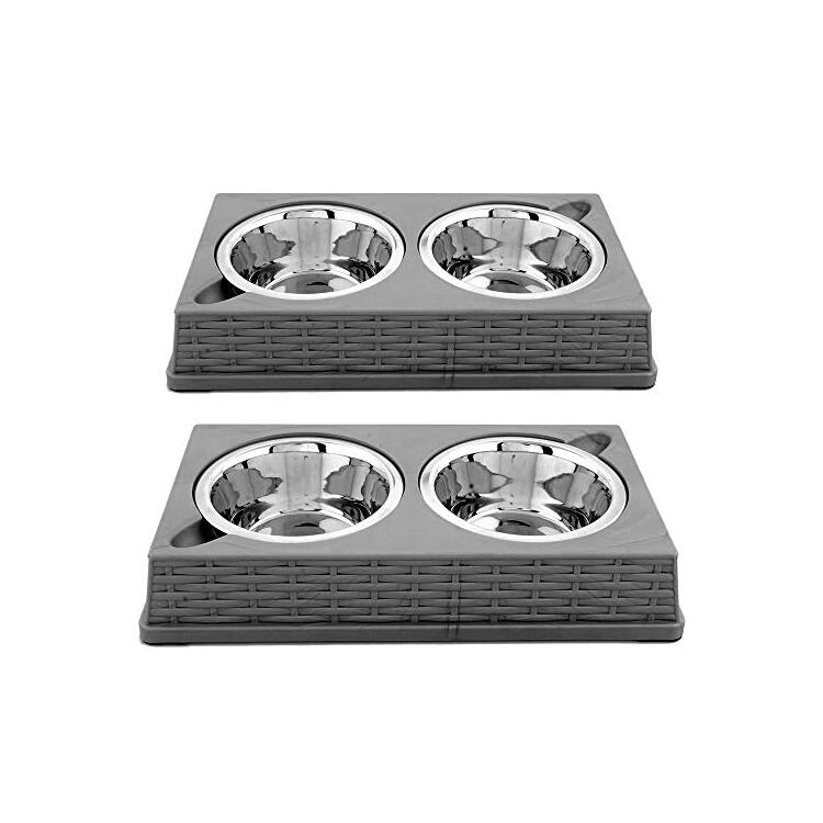 Iconic Pet Rattan Pet Diner - Double Feeder for Cats & Dogs image - 1