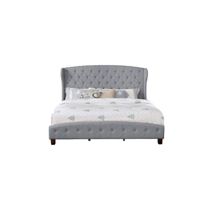 Queen Size Bed Frame Upholstered, Modern Bedroom Bed, Gray Shelter Bed - Free Shipping image - 1