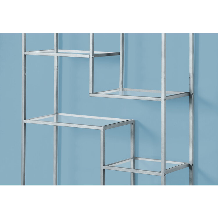 Silver Metal Bookcase with Tempered Glass 72h Contemporary - Image 3