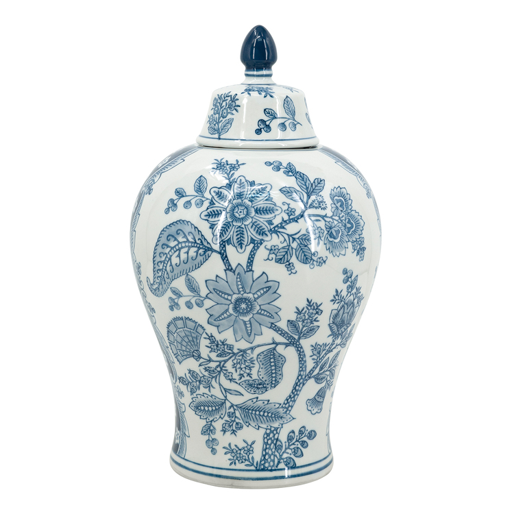 A&B Home Porcelain Lidded Jar - 8.5"Dia x 14.5" - Blue/White image - 1
