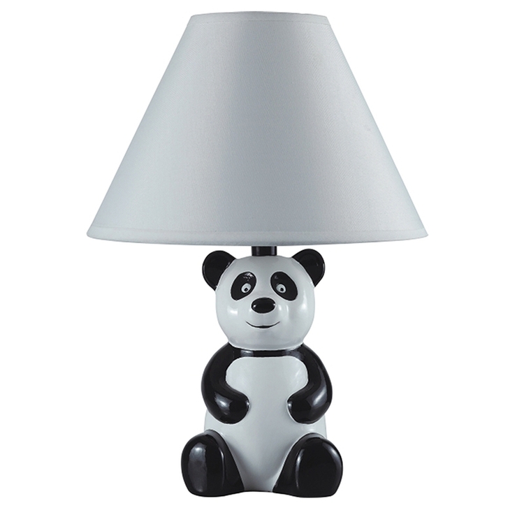 ORE International 14" Tall Ceramic Kids Table Lamp with Panda design, White Linen Shade image - 1