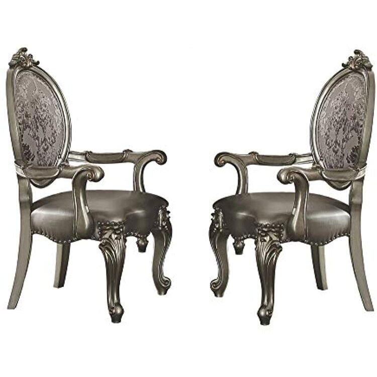 Vintage Traditional Arm Chair Set - Silver & Antique Platinum Finish - Acme image - 1