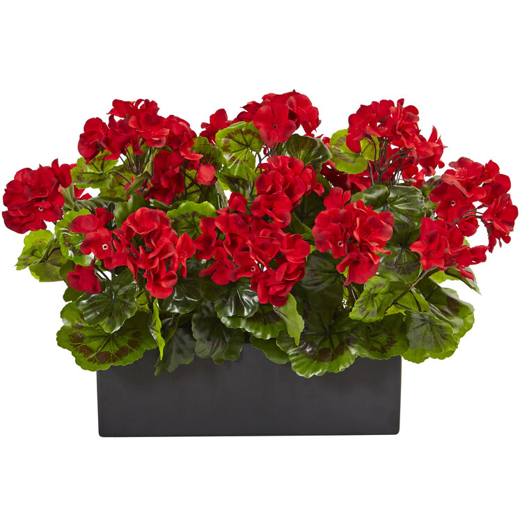 Nearly Natural Geranium Silk Plant in Rectangular Planter, UV Resistant (Indoor/Outdoor) image - 1
