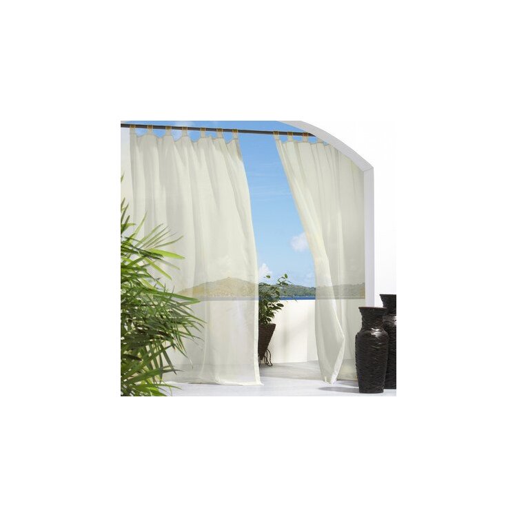 Ivory Indoor/Outdoor Curtain Panel with Hook & Loop Tabs 54x84 image - 1