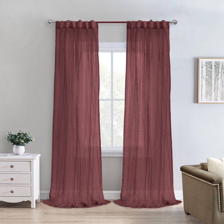 Habitat Paloma Sheer Dual Header Curtain Panel 52 x 95 in Burgundy image - 1