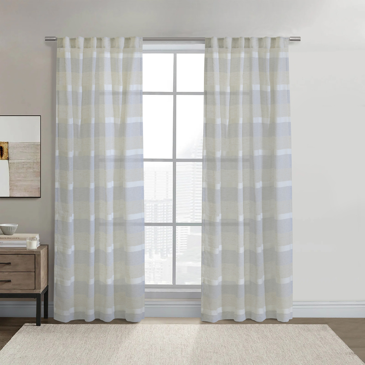 Habitat Nathan Stripe Sheer Dual Header Curtain Panel 52 x 84 in Blue image - 1