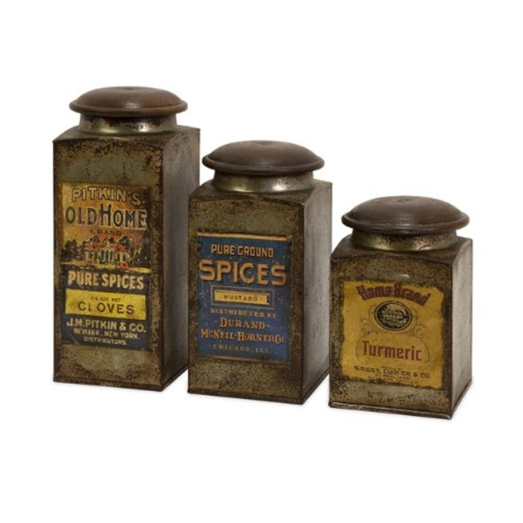 Imax Vintage Canisters - Set of 3 Wood & Metal Storage image - 1