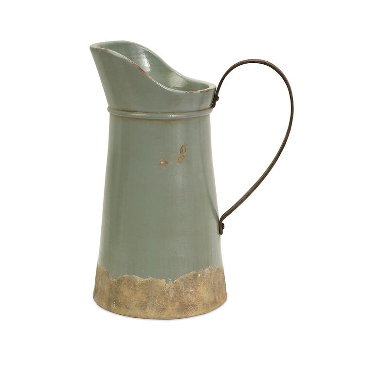 Imax Tall Ceramic Pitcher - Rustic Aqua Pitcher with Handle image - 1