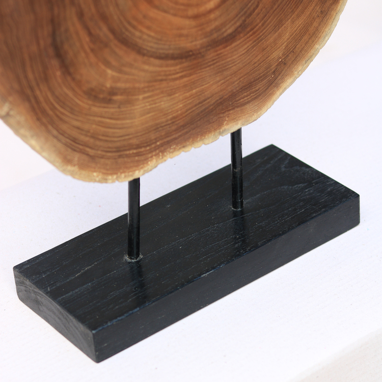 A&B Home Chambers Round Teak D?cor with Stand - 13.5" x 4" x 19.5" - Brown/Black image - 1