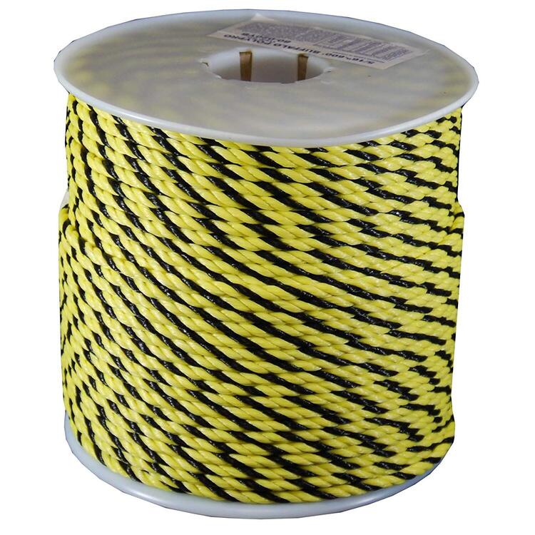 T.W . Evans Cordage Polypro Rope 5/16" x 600ft - Yellow & Black Twisted Rope image - 1
