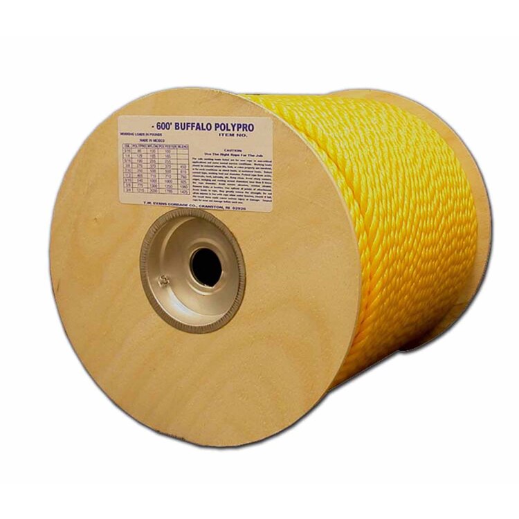 T.W . Evans Cordage Polypro Rope 5/8" x 600ft - Yellow Twisted Rope image - 1