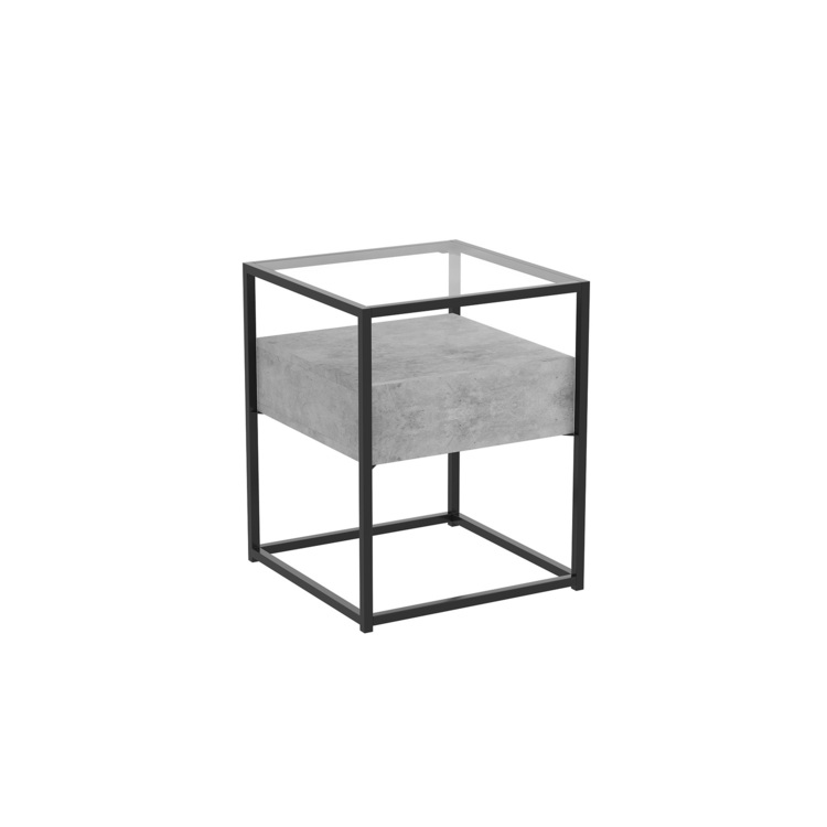 S & Co. Accent Table 17L Dark Cement 1 Drawer Glass Top Black Metal image - 1