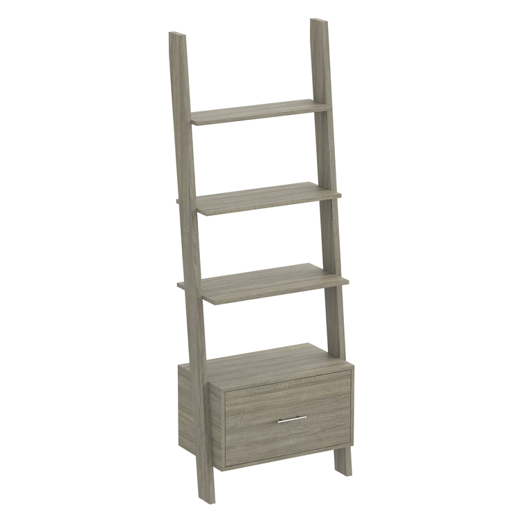 S & Co. Wall Shelf 69H Dark Taupe 3 Shelves 1 Drawer image - 1