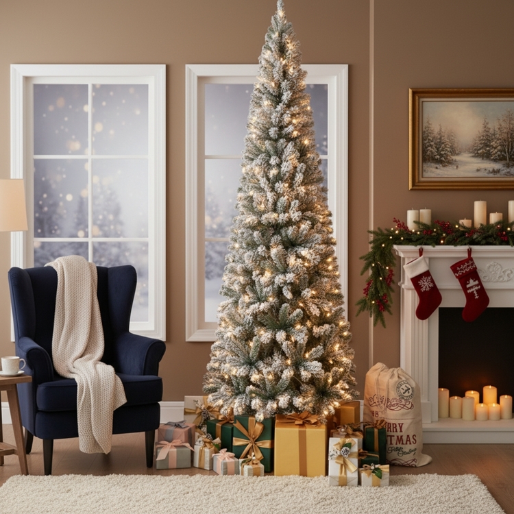 Naomi Home Salzburg Frosted Slim Artificial Christmas Tree with Lights image - 1