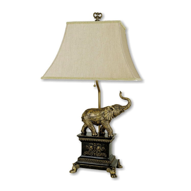 Rustic Elephant Table Lamp - Antique Gold Finish - Living Room Bedroom Decor image - 1