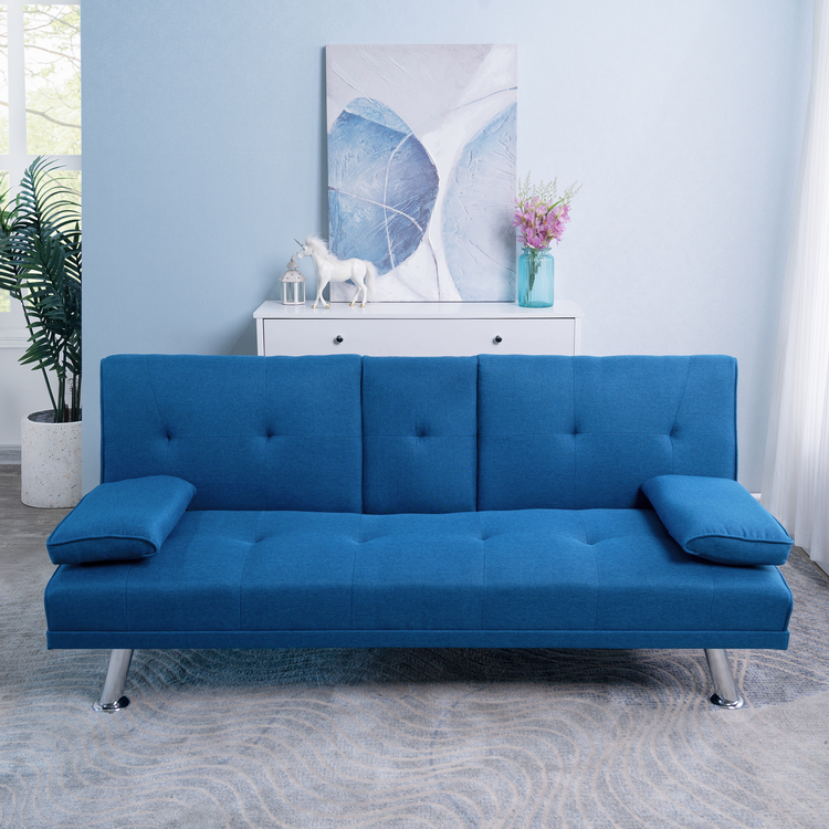 Convertible Futon Sofa Bed with Armrest and Cup Holders image - 1