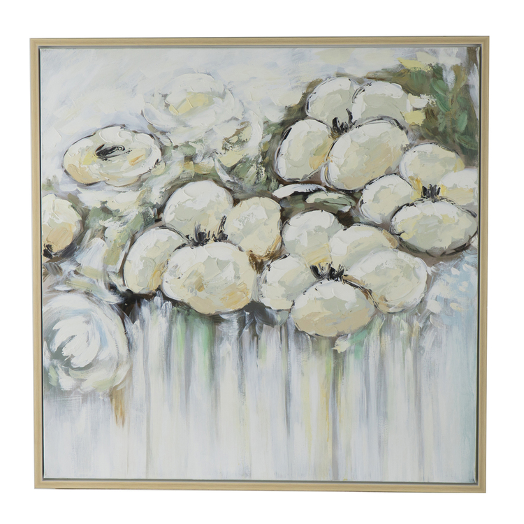 A&B Home Claudia'S Garden Hand-Painted Framed Wall Art - 40"H x 40"W - Natural/Cream/Green image - 1