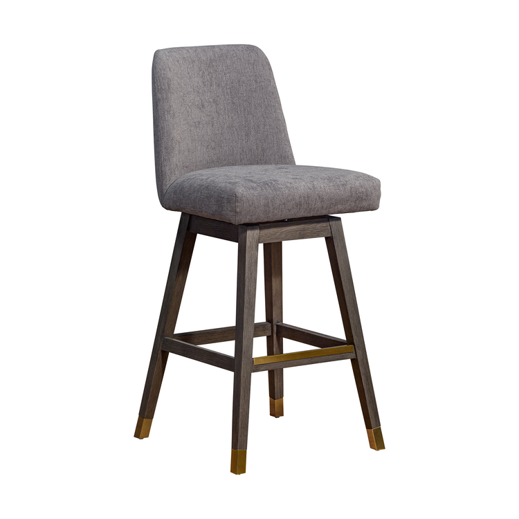 Amalie Swivel Bar Stool in Gray Oak Wood Finish with Mocha Fabric image - 1