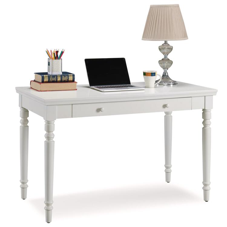 White Laptop Desk with Drop Front Keyboard Drawer and Storage - Leick Home image - 1