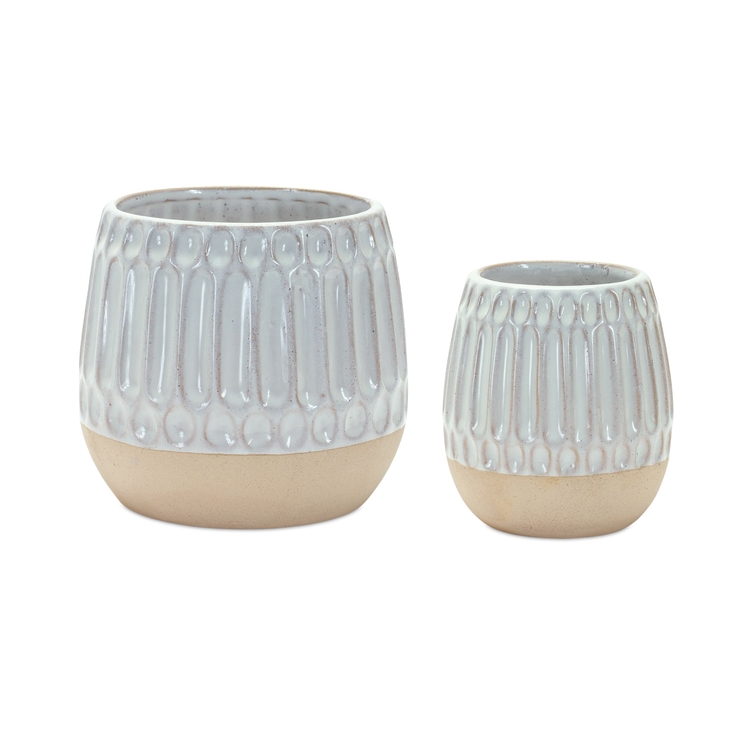 Melrose International Ribbed Porcelain Vase with Two Tone Design (Set of 2) image - 1