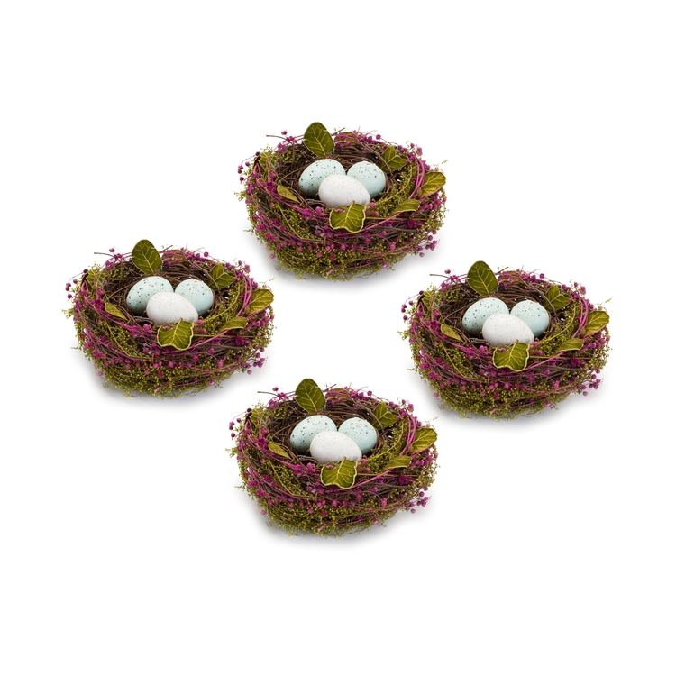 Melrose International Natural Twig Bird Nest with Speckled Egg Accent (Set of 4) image - 1