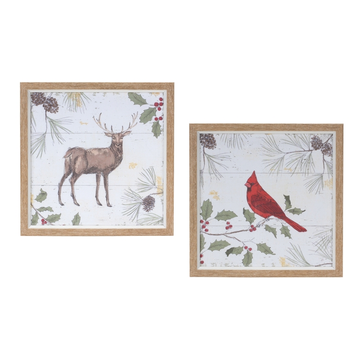 Melrose International Framed Deer and Cardinal Bird Wall Art (Set of 2) image - 1