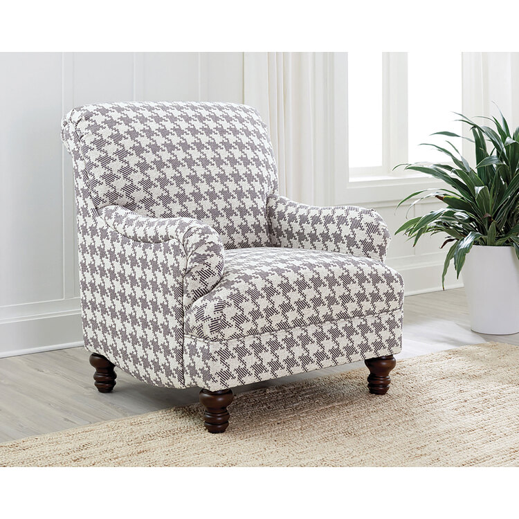 Grey Modern Farmhouse Accent Chair with Rolled Back & Houndstooth Pattern - Coaster image - 1