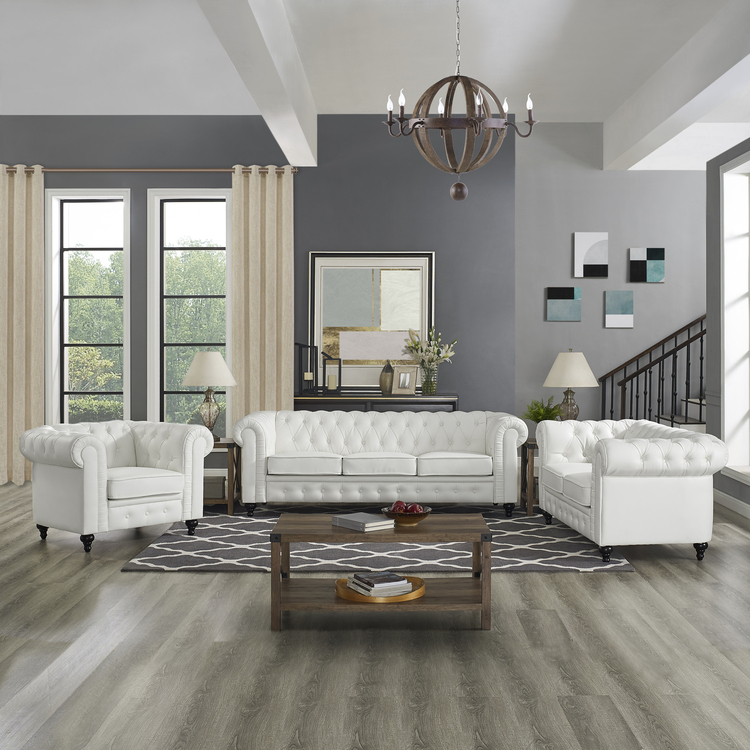 3 Piece Emery Chesterfield Sofa Set with Rolled Arms, Tufted Cushions by Naomi Home image - 1