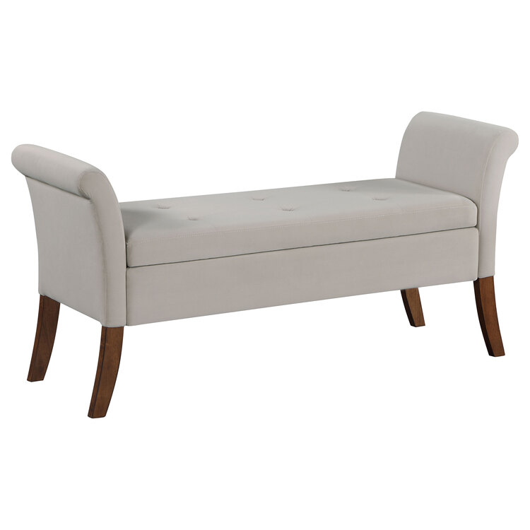 Coaster Farrah Velvet Upholstered Rolled Arm Storage Bench Beige ...