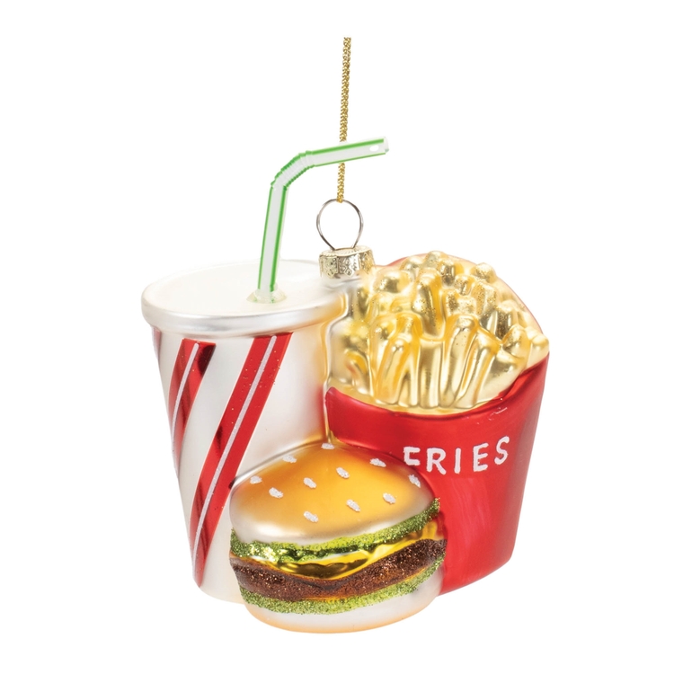 Melrose International Burger/Fries/Drink Ornament (Set of 4) 4.5"H Glass image - 1