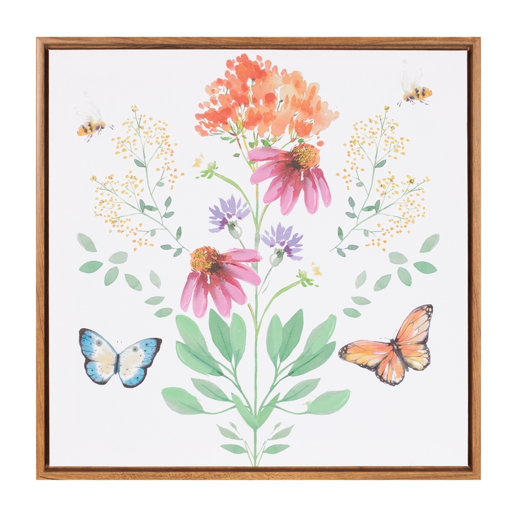 Melrose International Flower, Butterfly & Bee Frame 15.5"SQ Plastic/Wood image - 1