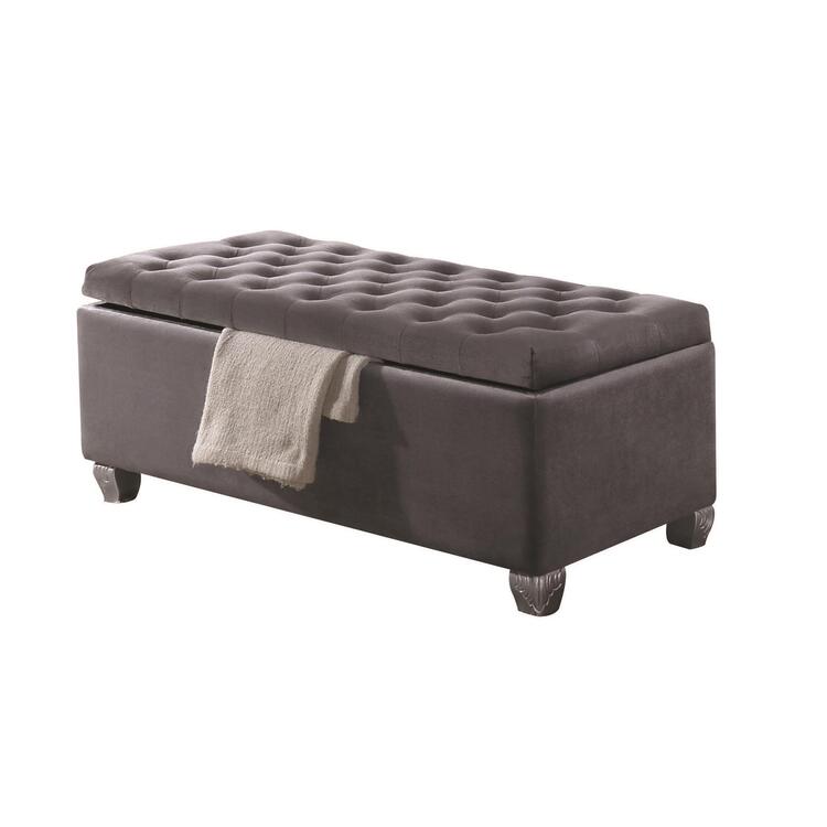 Gray Velvet Transitional Storage Bench with Wood Frame and Padded Seat - Acme image - 1